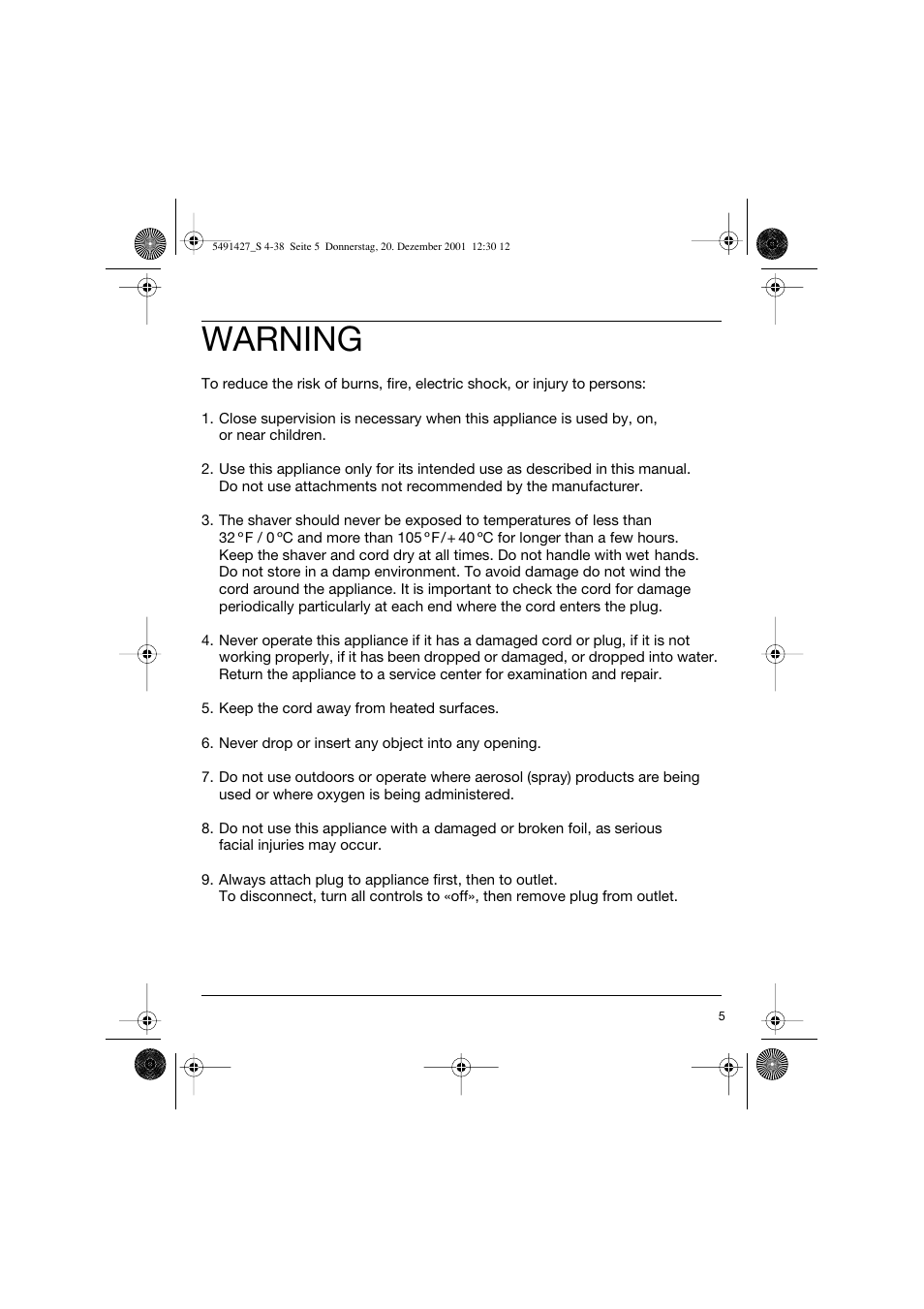 Warning | Braun 7680 User Manual | Page 5 / 38