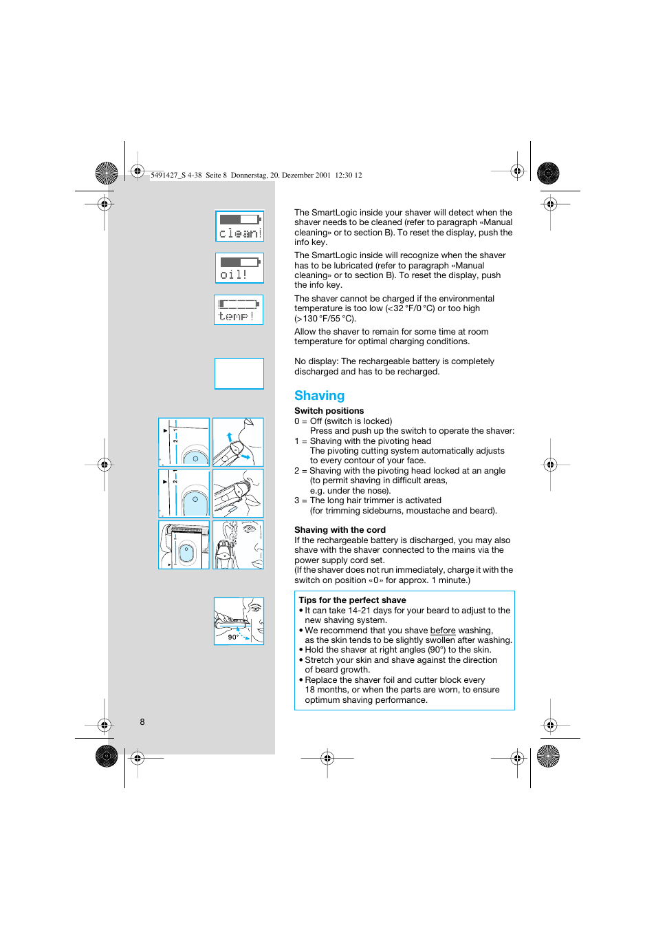 Shaving | Braun 7680 User Manual | Page 8 / 38