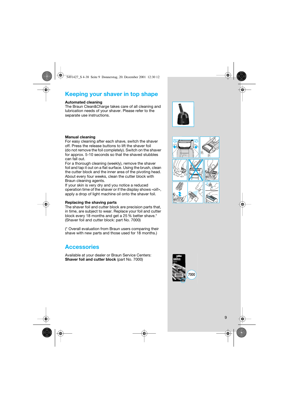 Keeping your shaver in top shape, Accessories | Braun 7680 User Manual | Page 9 / 38