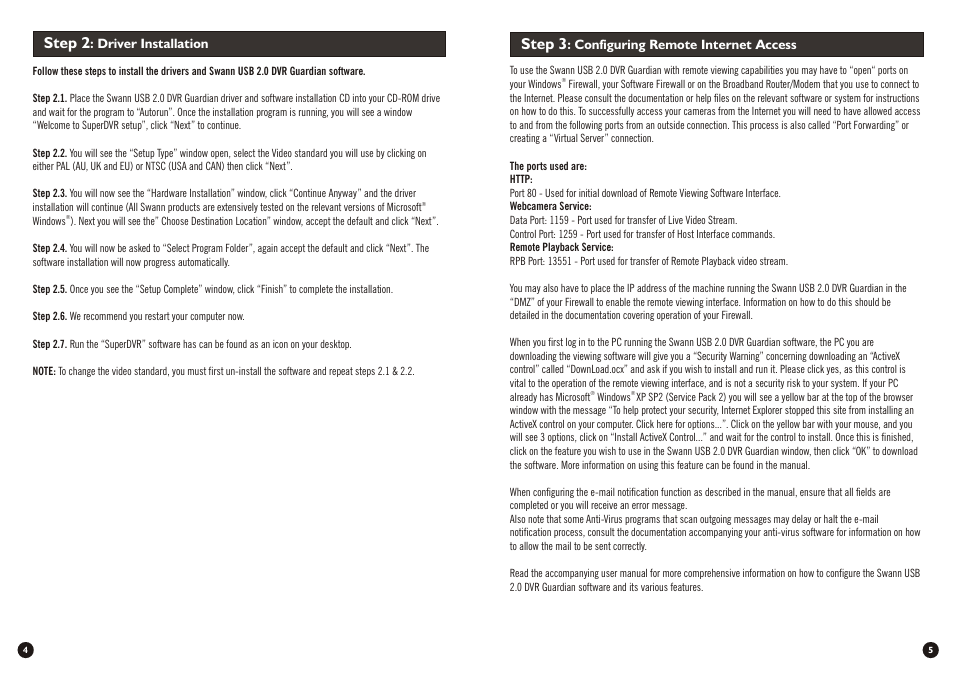 Step 2, Step 3 | Swann DVR Guardian User Manual | Page 4 / 4