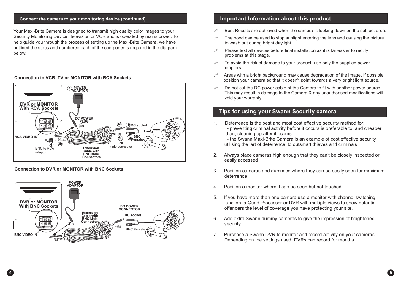 Tips for using your swann security camera, Important information about this product | Swann Maxi-Brite Cam User Manual | Page 4 / 4