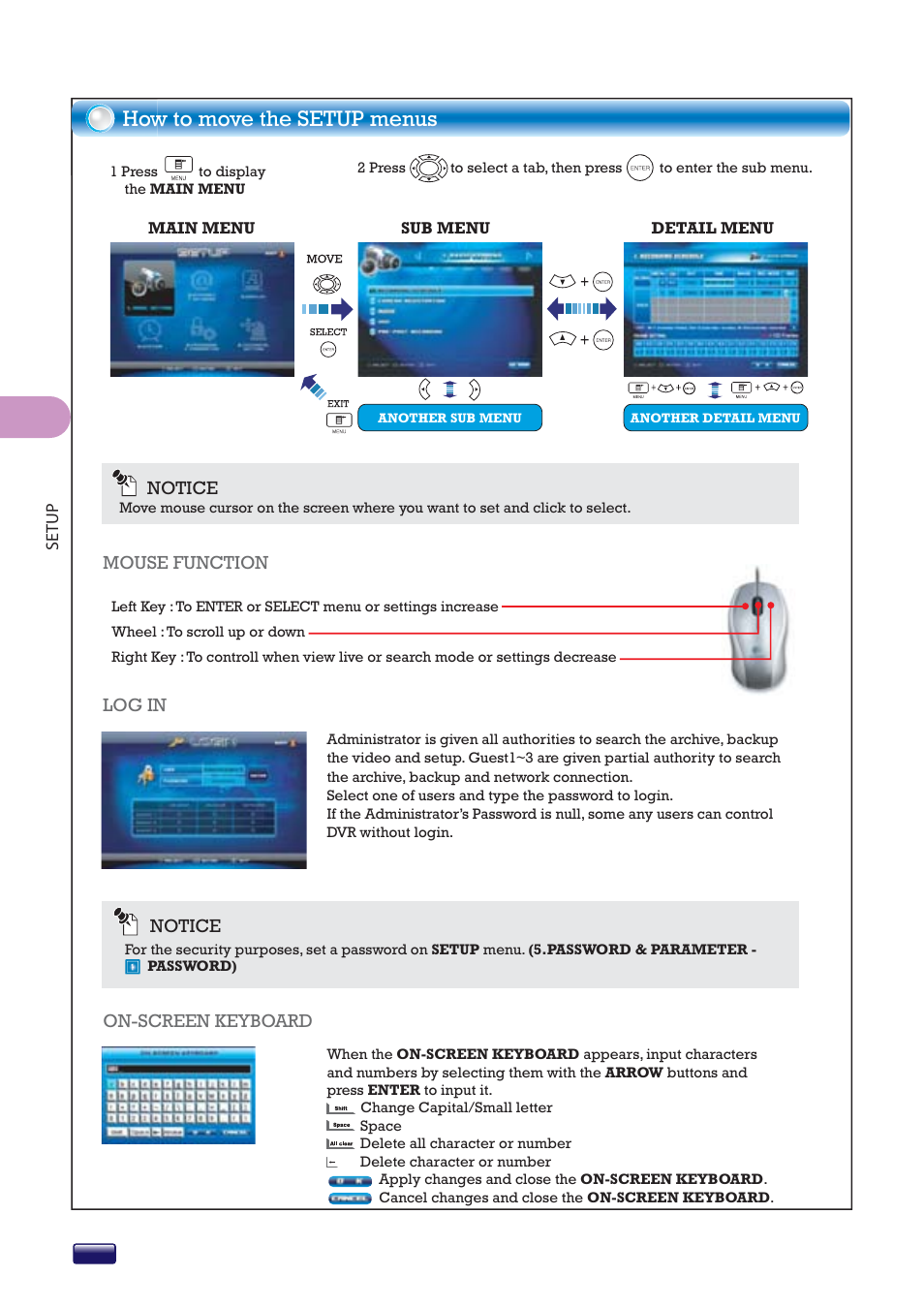How to move the setup menus | Swann 16-8500AI SW243-X6G User Manual | Page 26 / 44