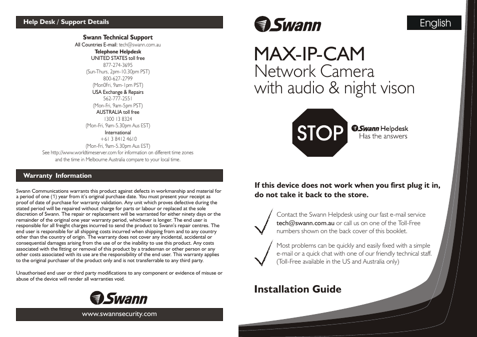 Swann Max-IP-CAM User Manual | 2 pages