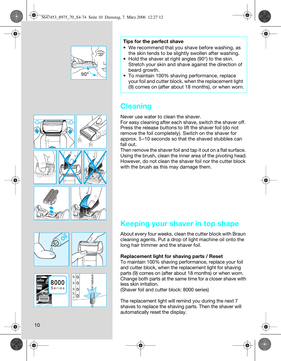 Cleaning, Keeping your shaver in top shape | Braun 8975 User Manual | Page 10 / 70