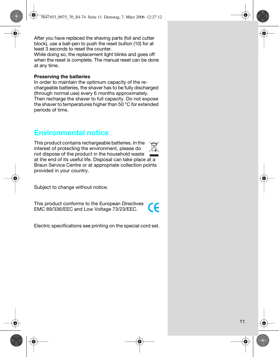Environmental notice | Braun 8975 User Manual | Page 11 / 70