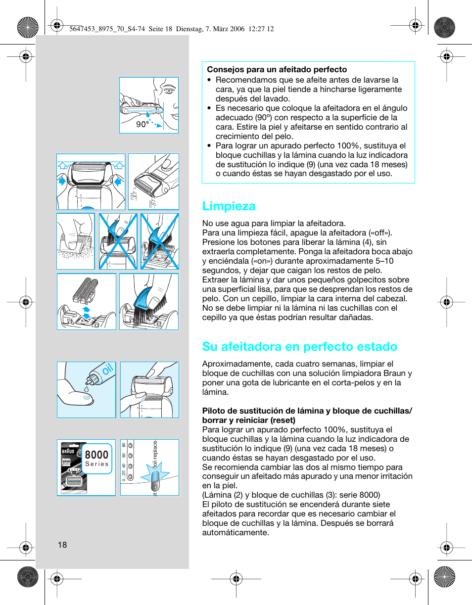 Limpieza, Su afeitadora en perfecto estado | Braun 8975 User Manual | Page 18 / 70