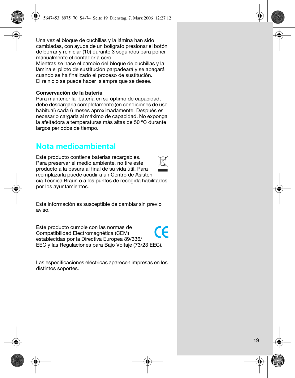 Nota medioambiental | Braun 8975 User Manual | Page 19 / 70