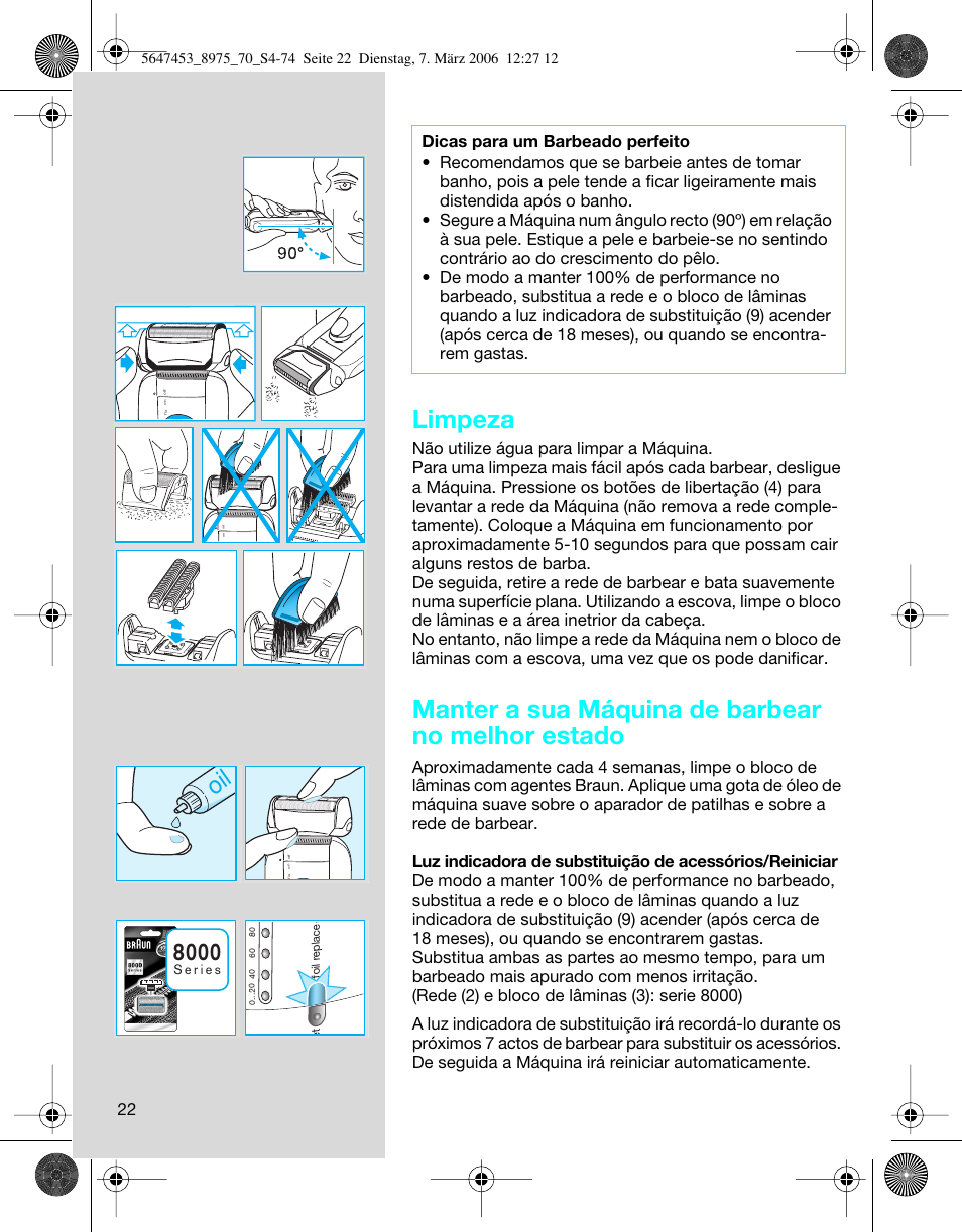 Limpeza, Manter a sua máquina de barbear no melhor estado | Braun 8975 User Manual | Page 22 / 70