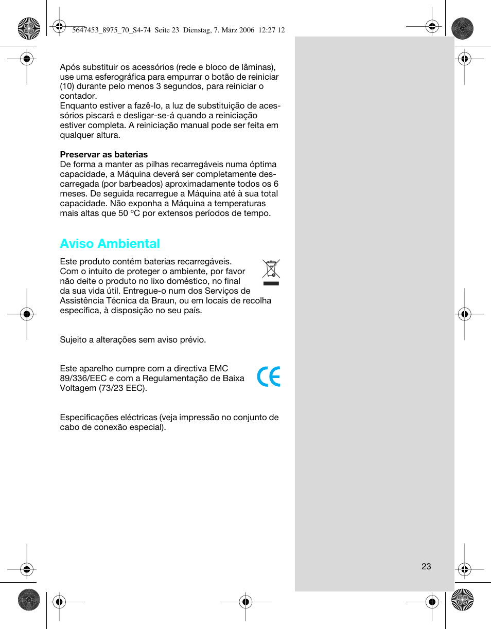 Aviso ambiental | Braun 8975 User Manual | Page 23 / 70