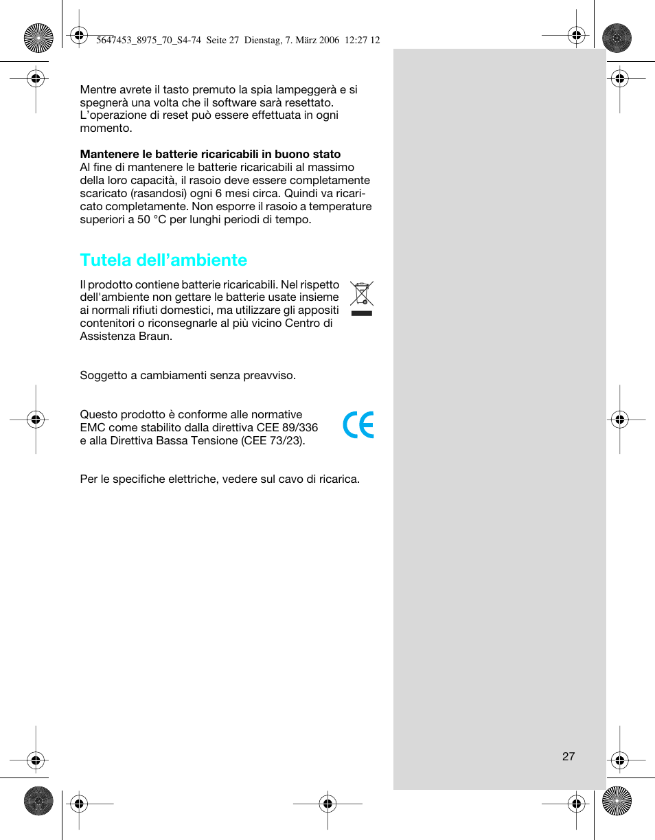 Tutela dell’ambiente | Braun 8975 User Manual | Page 27 / 70