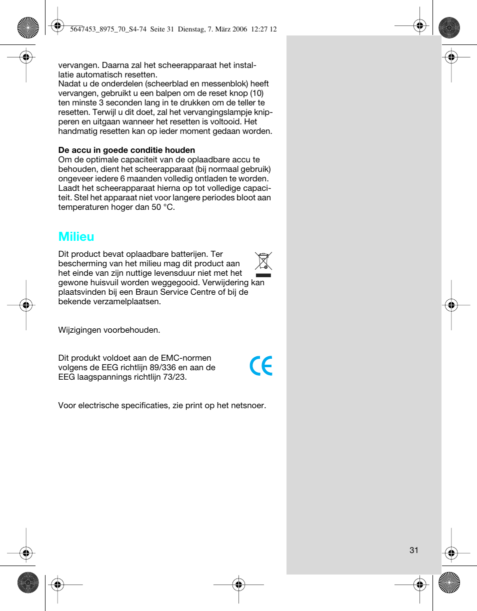 Milieu | Braun 8975 User Manual | Page 31 / 70