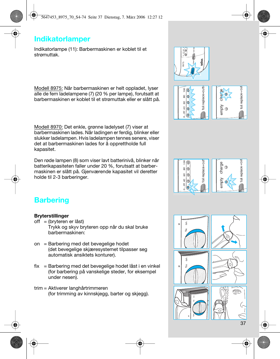 Indikatorlamper, Barbering | Braun 8975 User Manual | Page 37 / 70