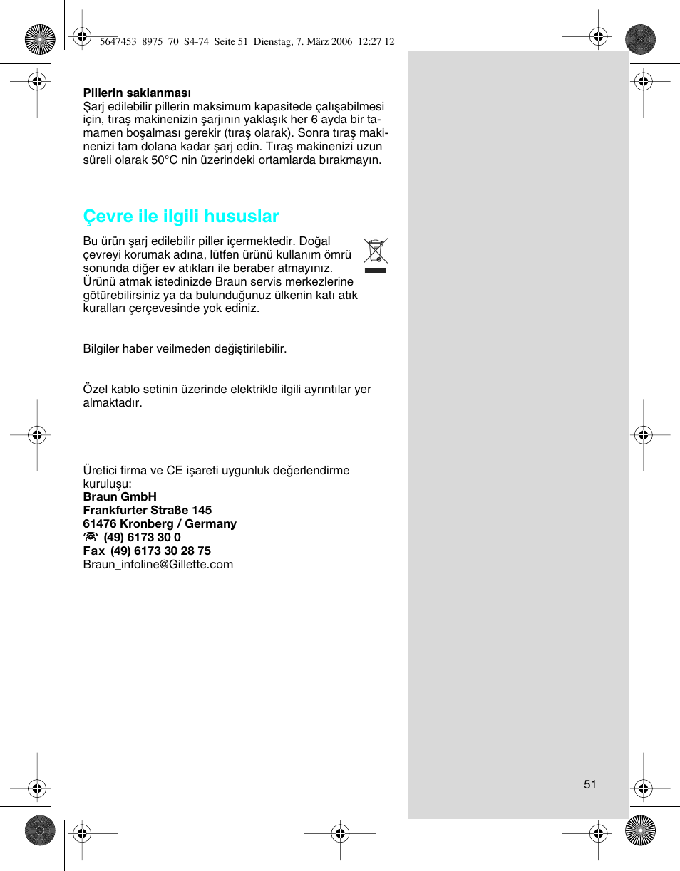 Çevre ile ilgili hususlar | Braun 8975 User Manual | Page 51 / 70