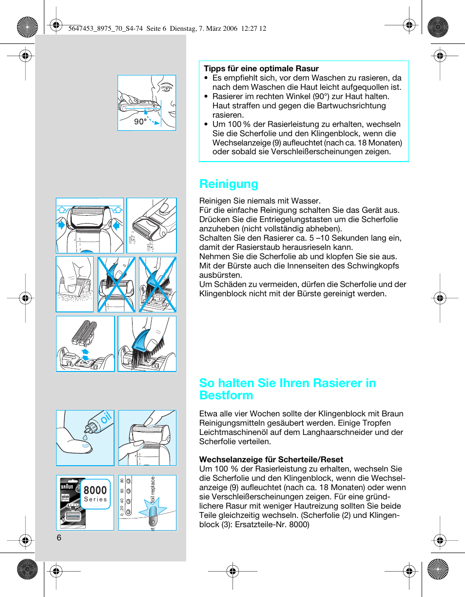 Reinigung, So halten sie ihren rasierer in bestform | Braun 8975 User Manual | Page 6 / 70