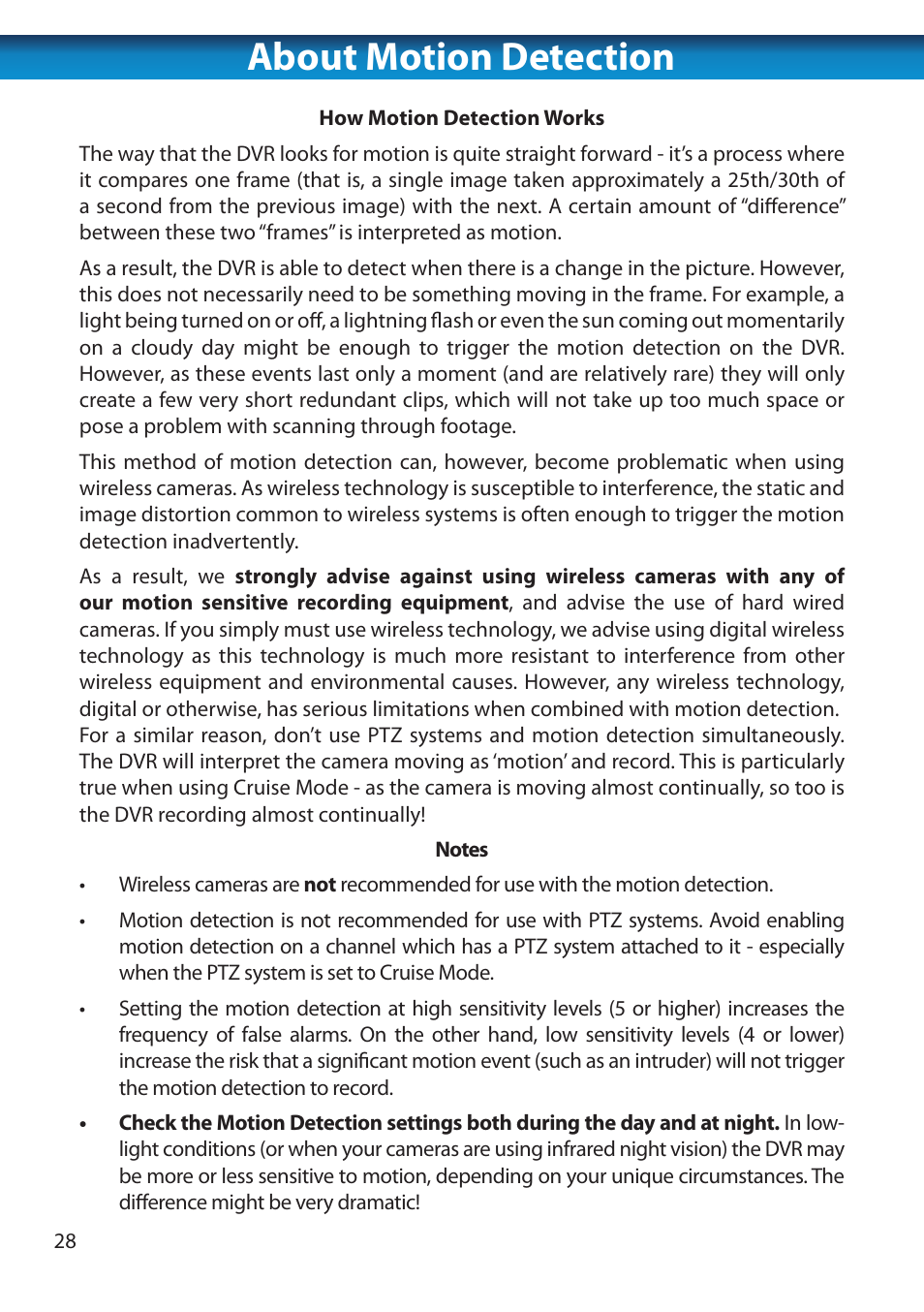 About motion detection | Swann 8 Channel DVR H.264 User Manual | Page 30 / 76