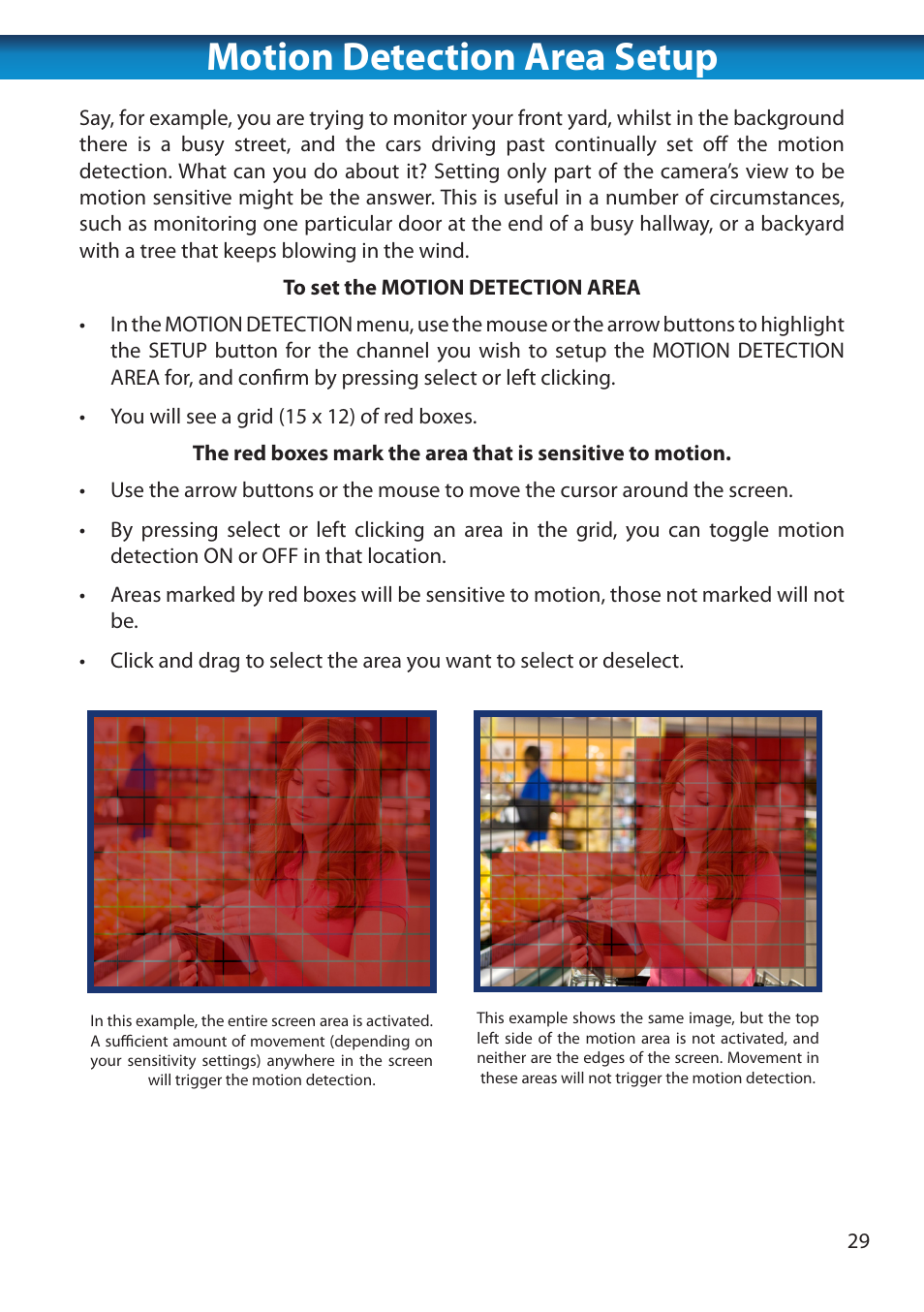 Motion detection area setup | Swann 8 Channel DVR H.264 User Manual | Page 31 / 76