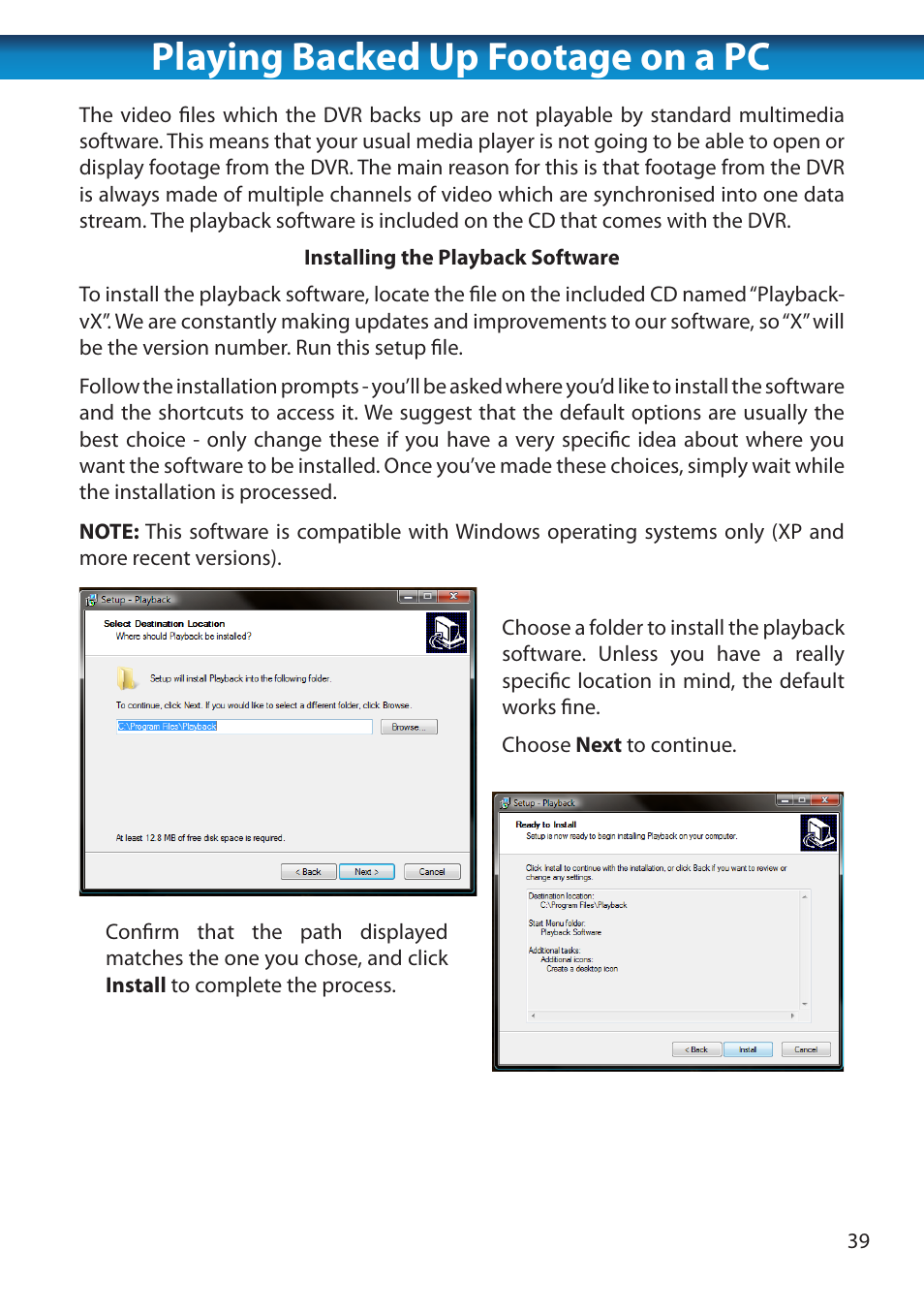 Playing backed up footage on a pc | Swann 8 Channel DVR H.264 User Manual | Page 41 / 76