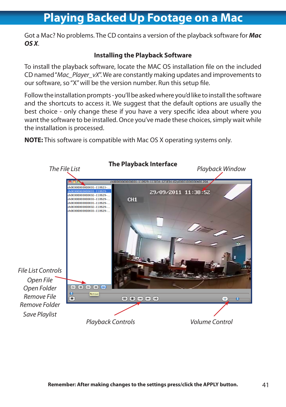 Playing backed up footage on a mac | Swann 8 Channel DVR H.264 User Manual | Page 43 / 76