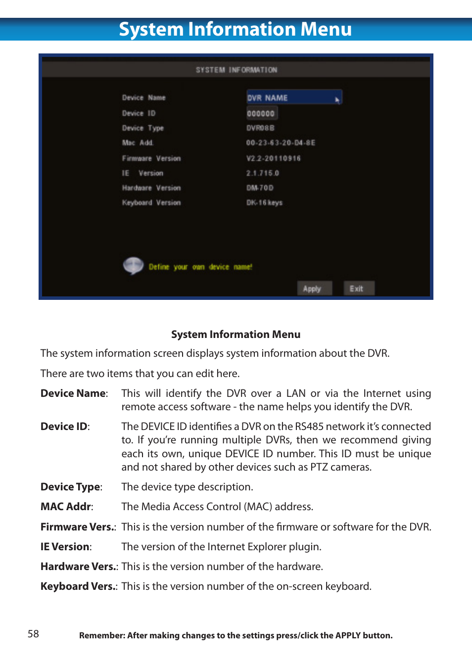 System information menu | Swann 8 Channel DVR H.264 User Manual | Page 60 / 76