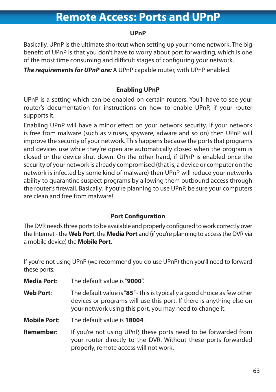 Remote access: ports and upnp | Swann 8 Channel DVR H.264 User Manual | Page 65 / 76