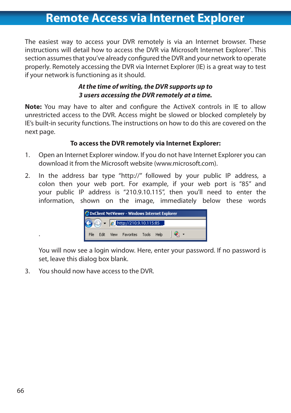 Remote access via internet explorer | Swann 8 Channel DVR H.264 User Manual | Page 68 / 76