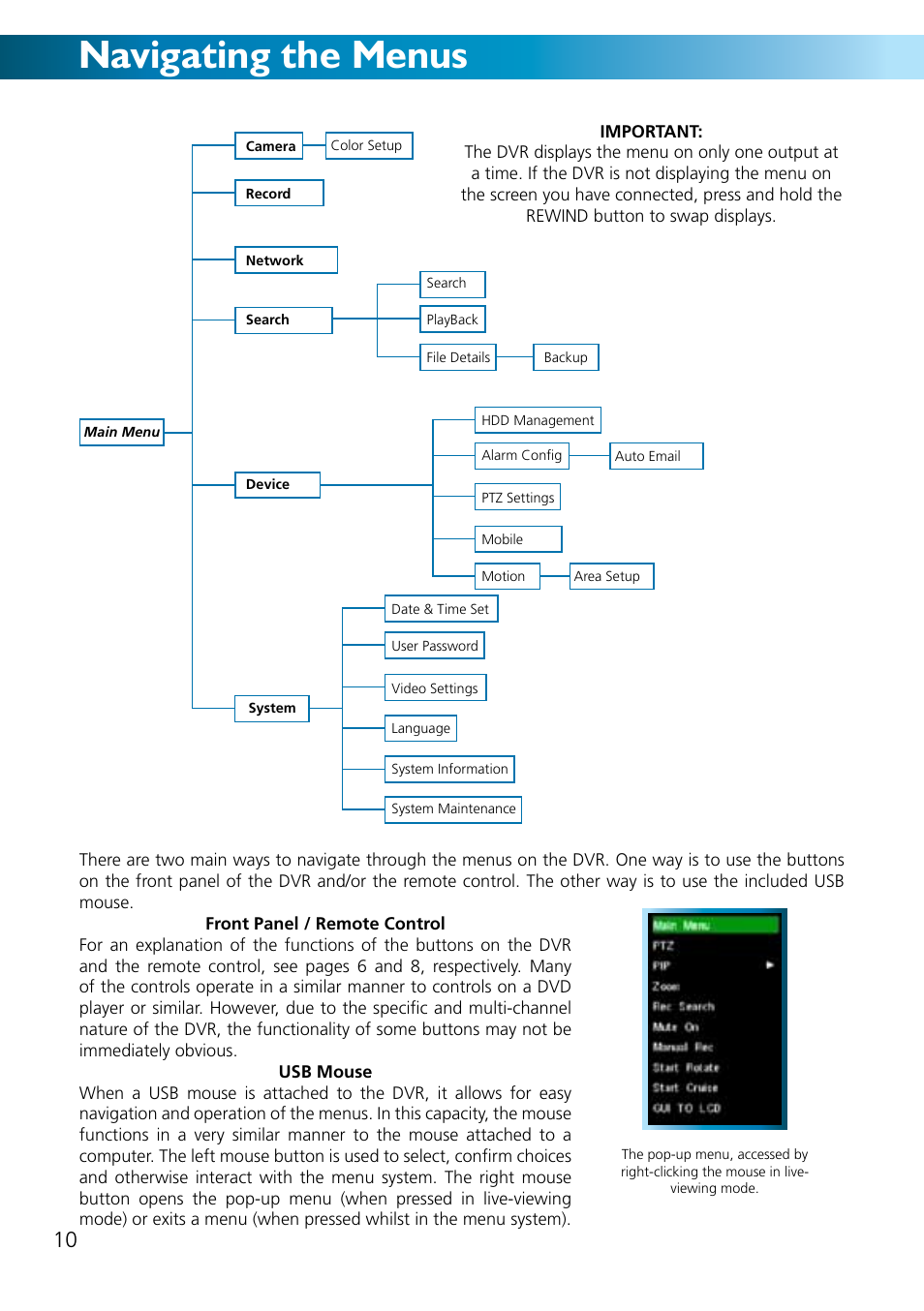 Navigating the menus | Swann ADVANCED-SERIES H.264 User Manual | Page 10 / 40