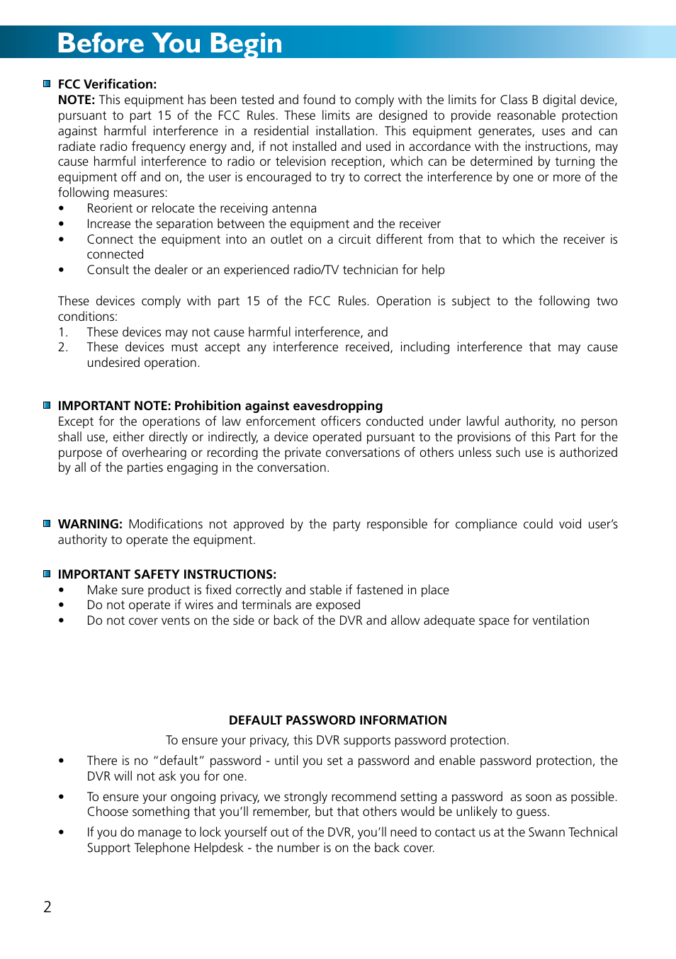 Before you begin | Swann ADVANCED-SERIES H.264 User Manual | Page 2 / 40