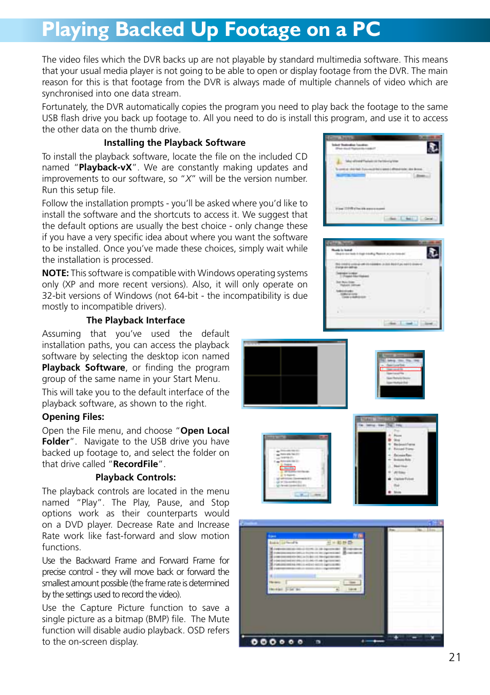 Playing backed up footage on a pc | Swann ADVANCED-SERIES H.264 User Manual | Page 21 / 40