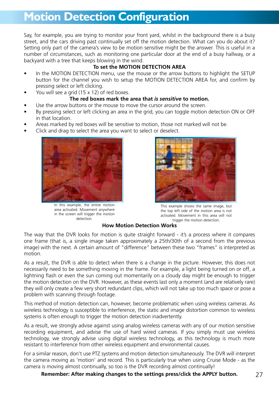 Motion detection configuration | Swann ADVANCED-SERIES H.264 User Manual | Page 27 / 40