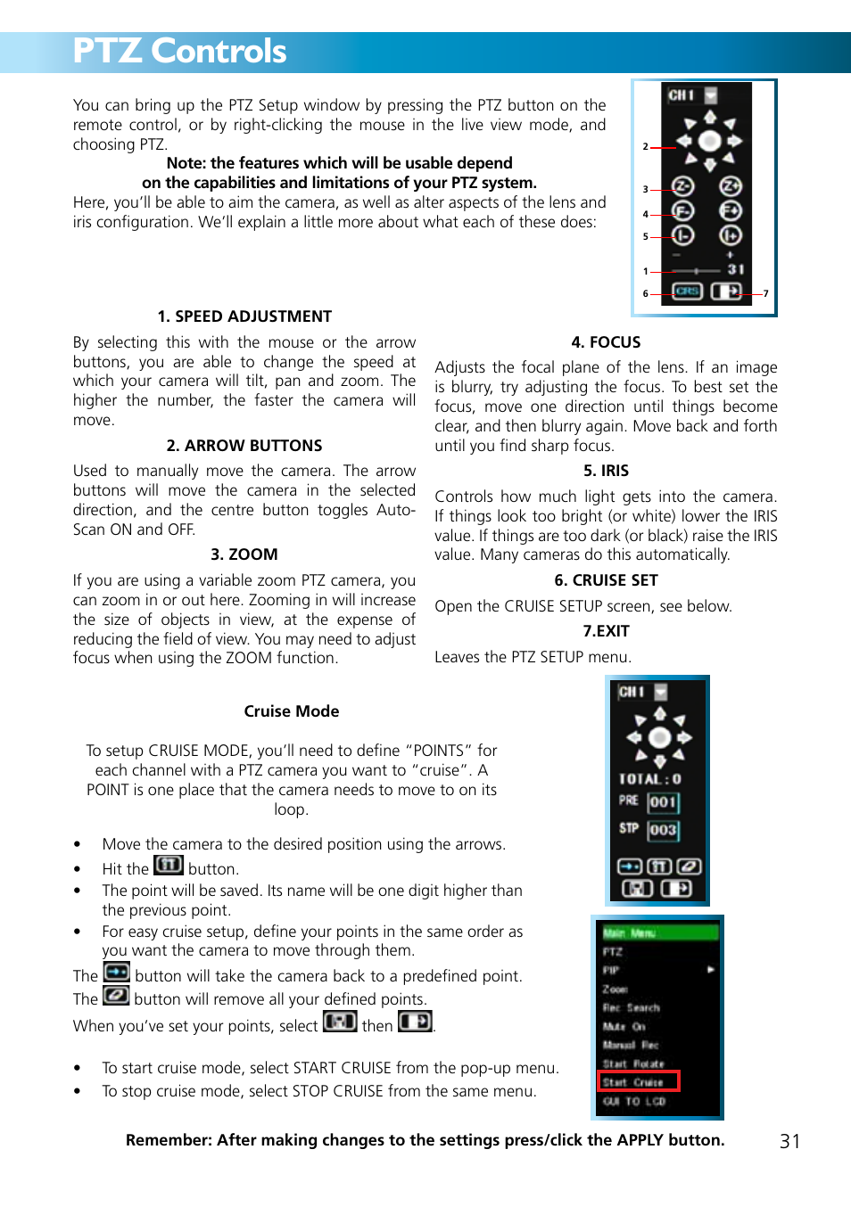 Language, info and maintenance menus ptz controls | Swann ADVANCED-SERIES H.264 User Manual | Page 31 / 40