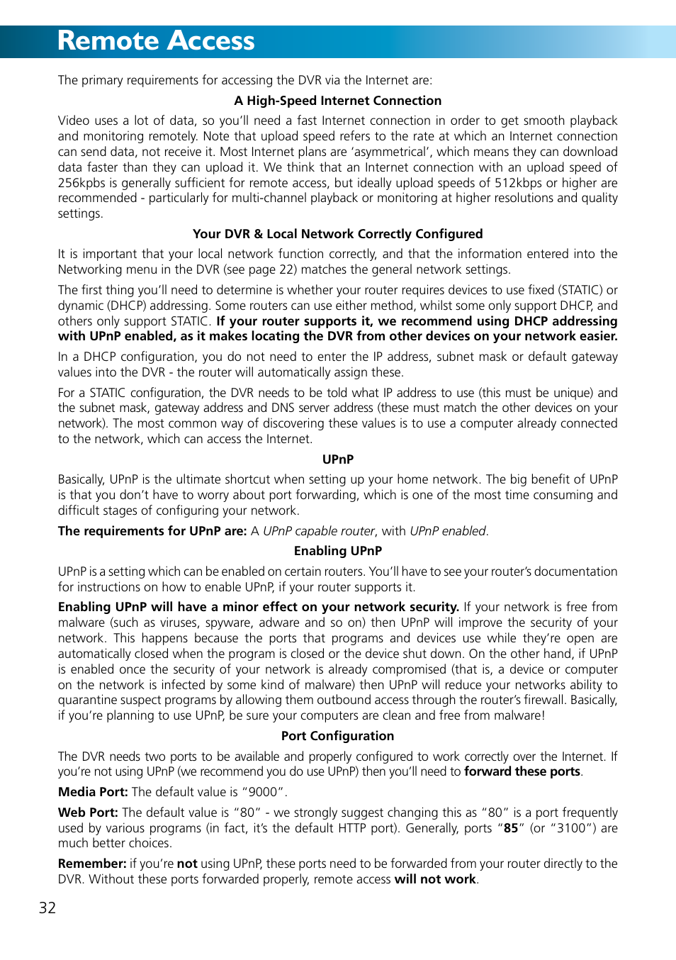 Remote access | Swann ADVANCED-SERIES H.264 User Manual | Page 32 / 40