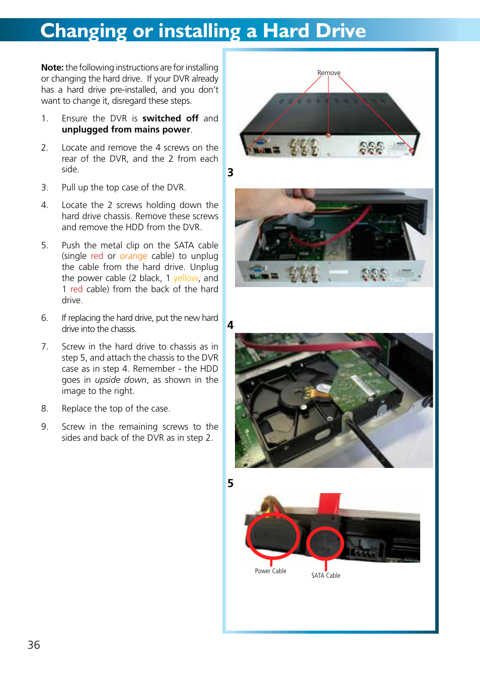 Changing or installing a hard drive | Swann ADVANCED-SERIES H.264 User Manual | Page 36 / 40