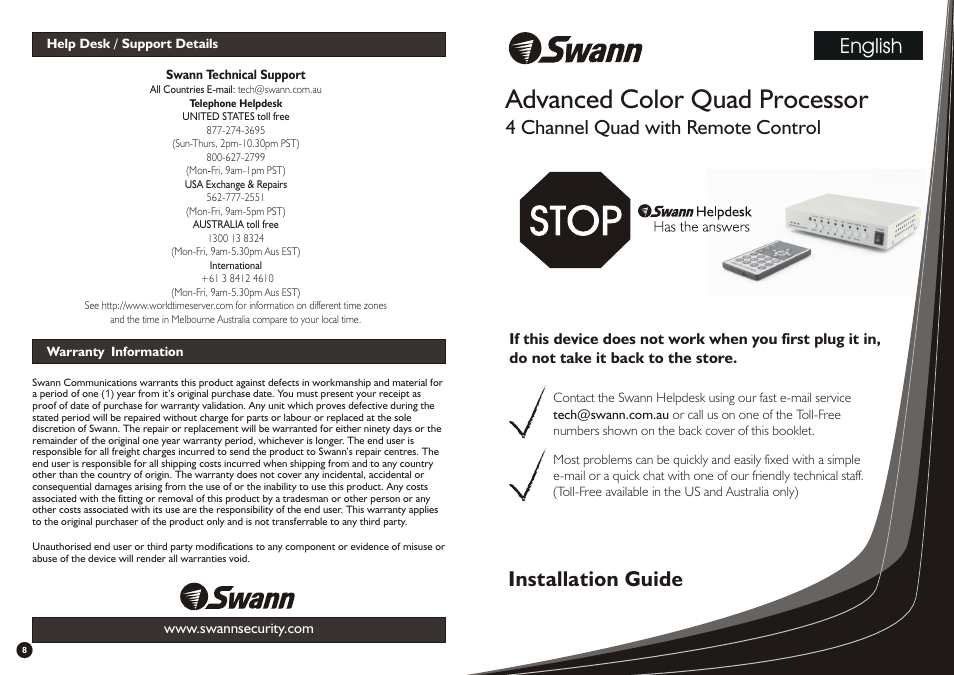 Swann Advanced Quad Processor User Manual | 4 pages
