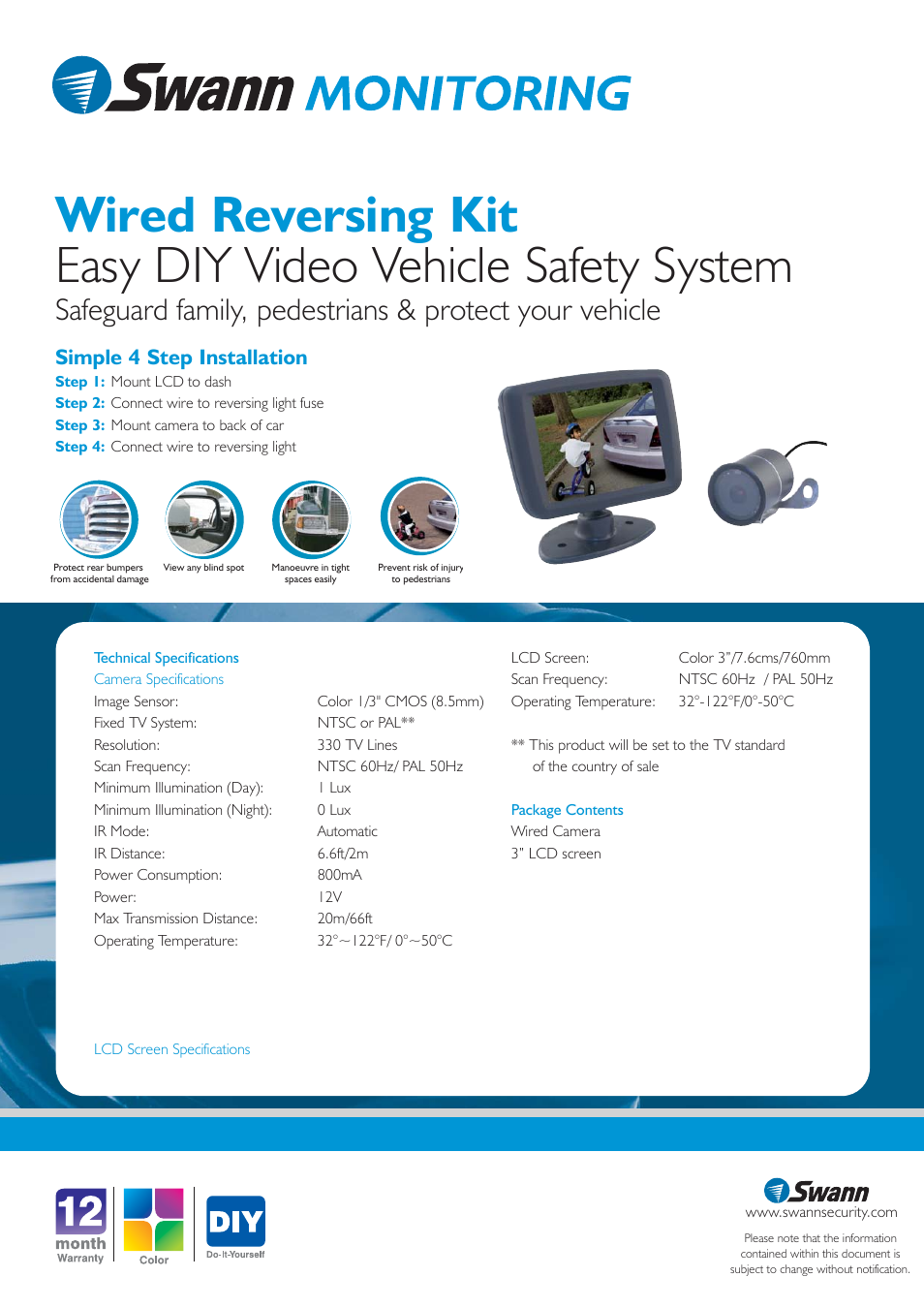 Simple 4 step installation | Swann WIRED REVERSING KIT SW244-VRY User Manual | Page 2 / 2