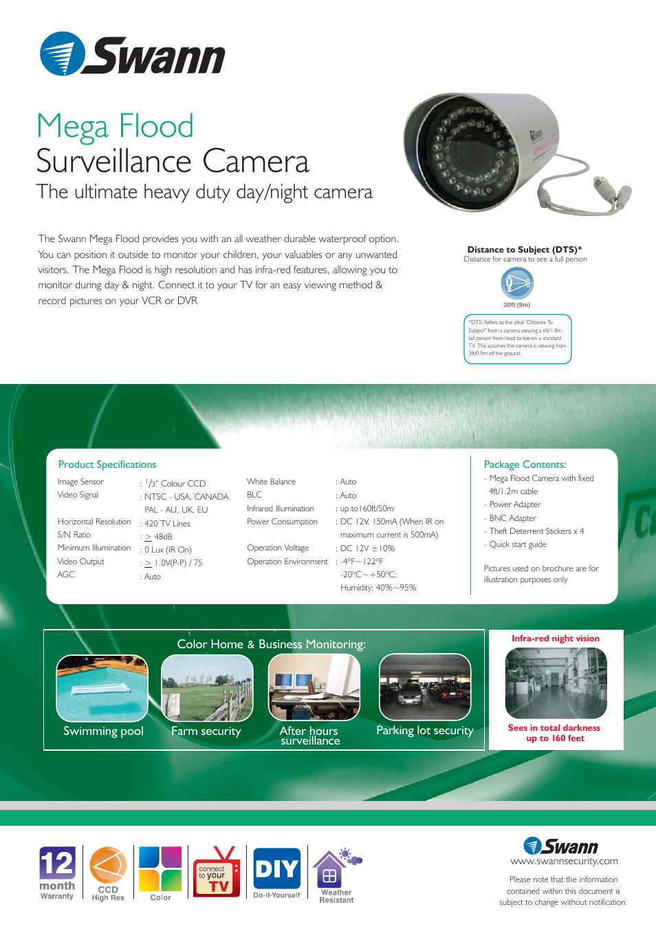 Mega flood surveillance camera, The ultimate heavy duty day/night camera | Swann MEGA FLOOD SW-C-MFC User Manual | Page 2 / 2