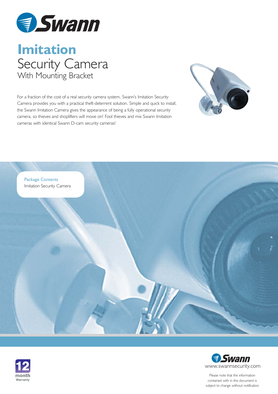 Imitation security camera, With mounting bracket | Swann Imitation Security Camera User Manual | Page 2 / 2