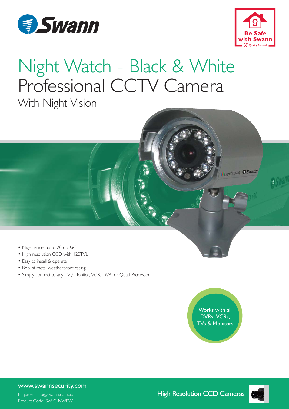 Swann Professional CCTV Camera User Manual | 2 pages
