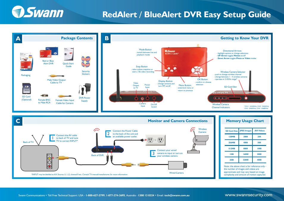 Swann RedAlert/BlueAlert DVR User Manual | 2 pages