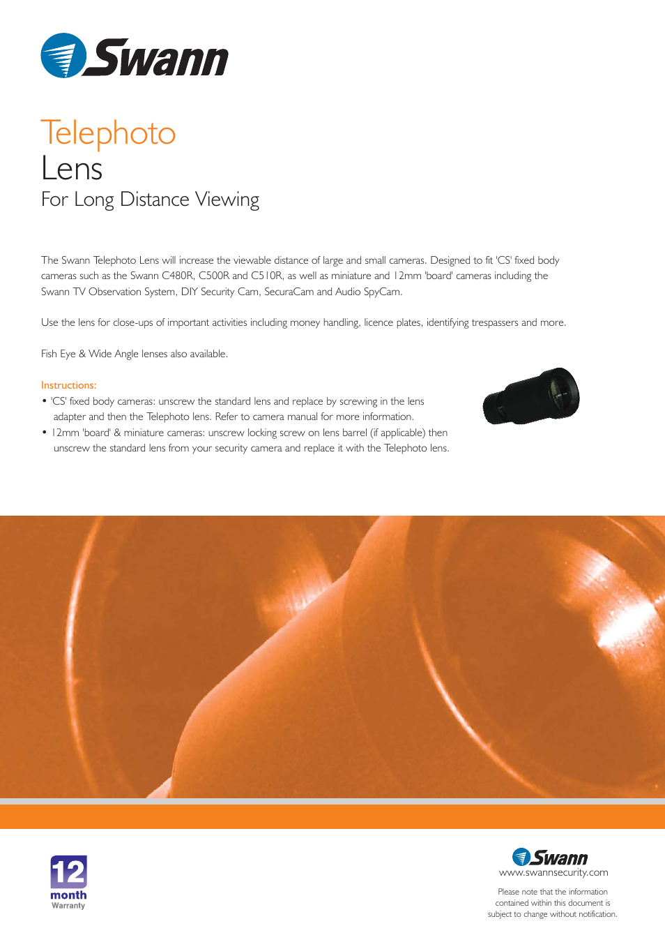Telephoto lens, For long distance viewing | Swann SW-P-TLBLI User Manual | Page 2 / 2