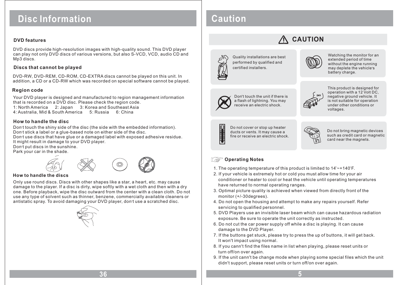 Caution disc information, Caution | Sound Stream VHD-9BK User Manual | Page 5 / 20