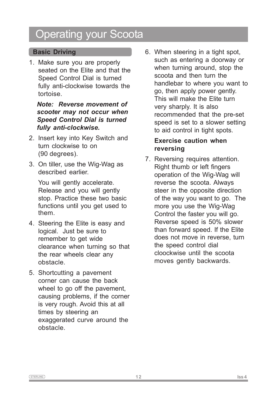 Operating your scoota | Sterling Power Products Elite XS User Manual | Page 16 / 30