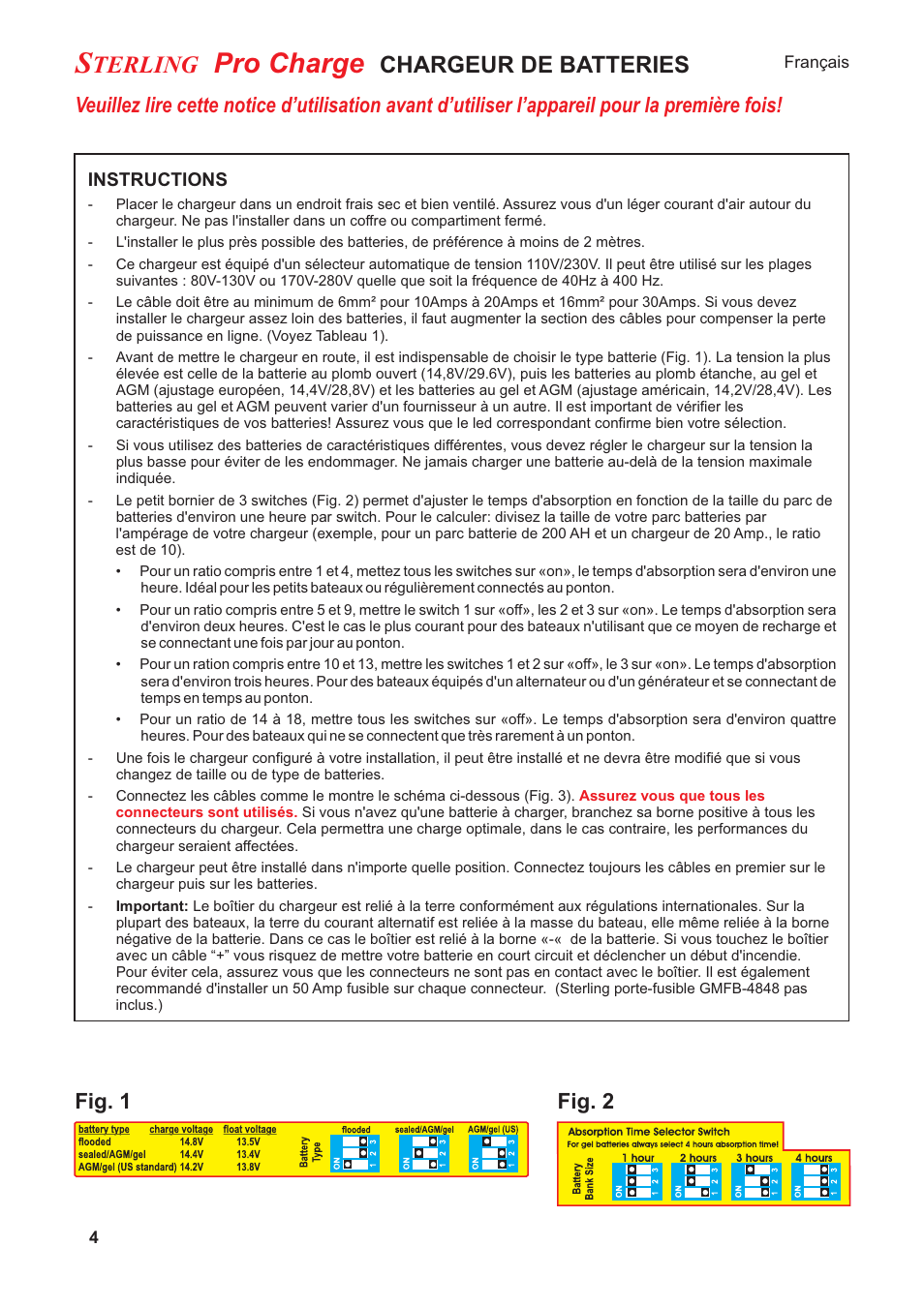 Pro charge, Terling, Chargeur de batteries | Fig. 1 fig. 2 | Sterling Power Products PT1220 User Manual | Page 4 / 16