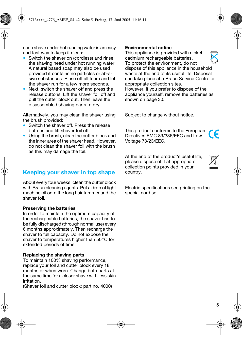 Keeping your shaver in top shape | Braun 4776 User Manual | Page 5 / 40