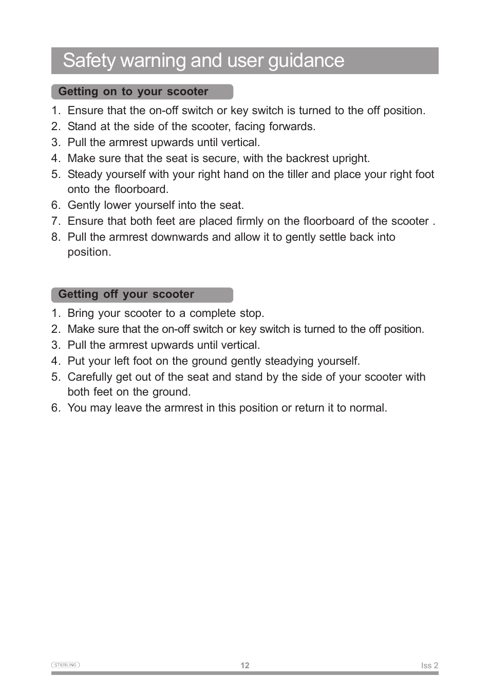 Safety warning and user guidance | Sterling Power Products Scooter User Manual | Page 15 / 40