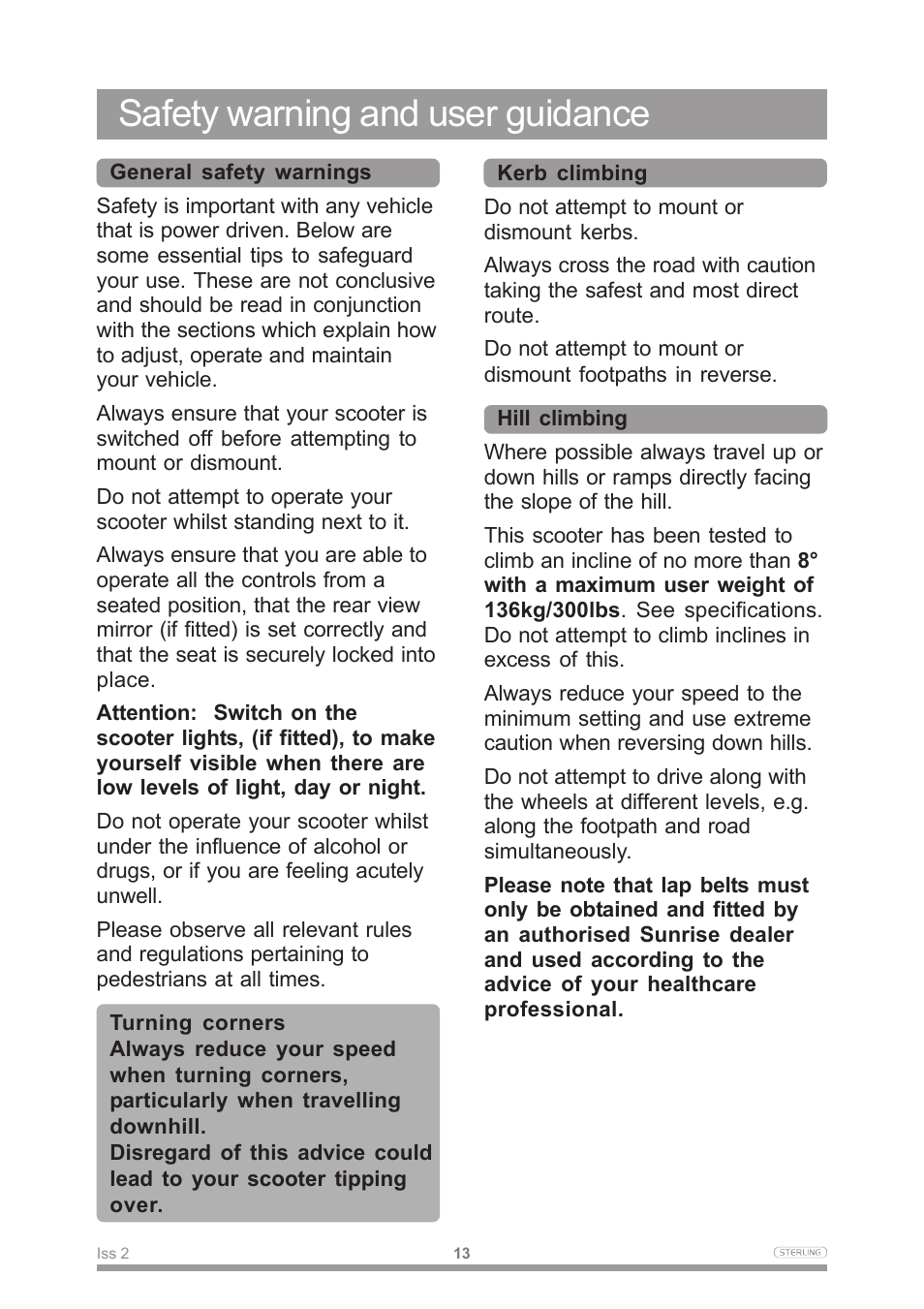 Safety warning and user guidance | Sterling Power Products Scooter User Manual | Page 16 / 40