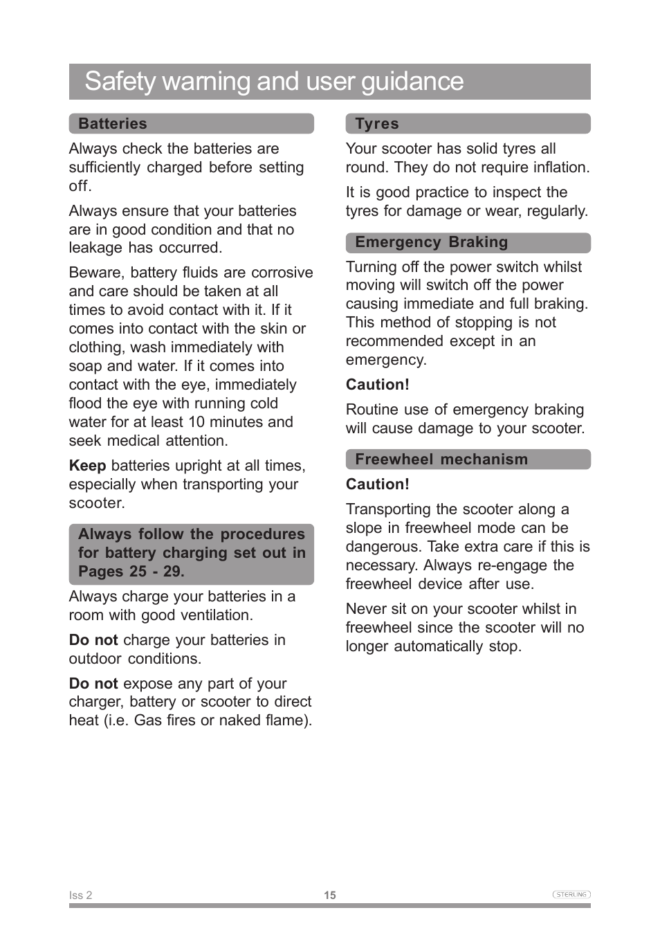 Safety warning and user guidance | Sterling Power Products Scooter User Manual | Page 18 / 40