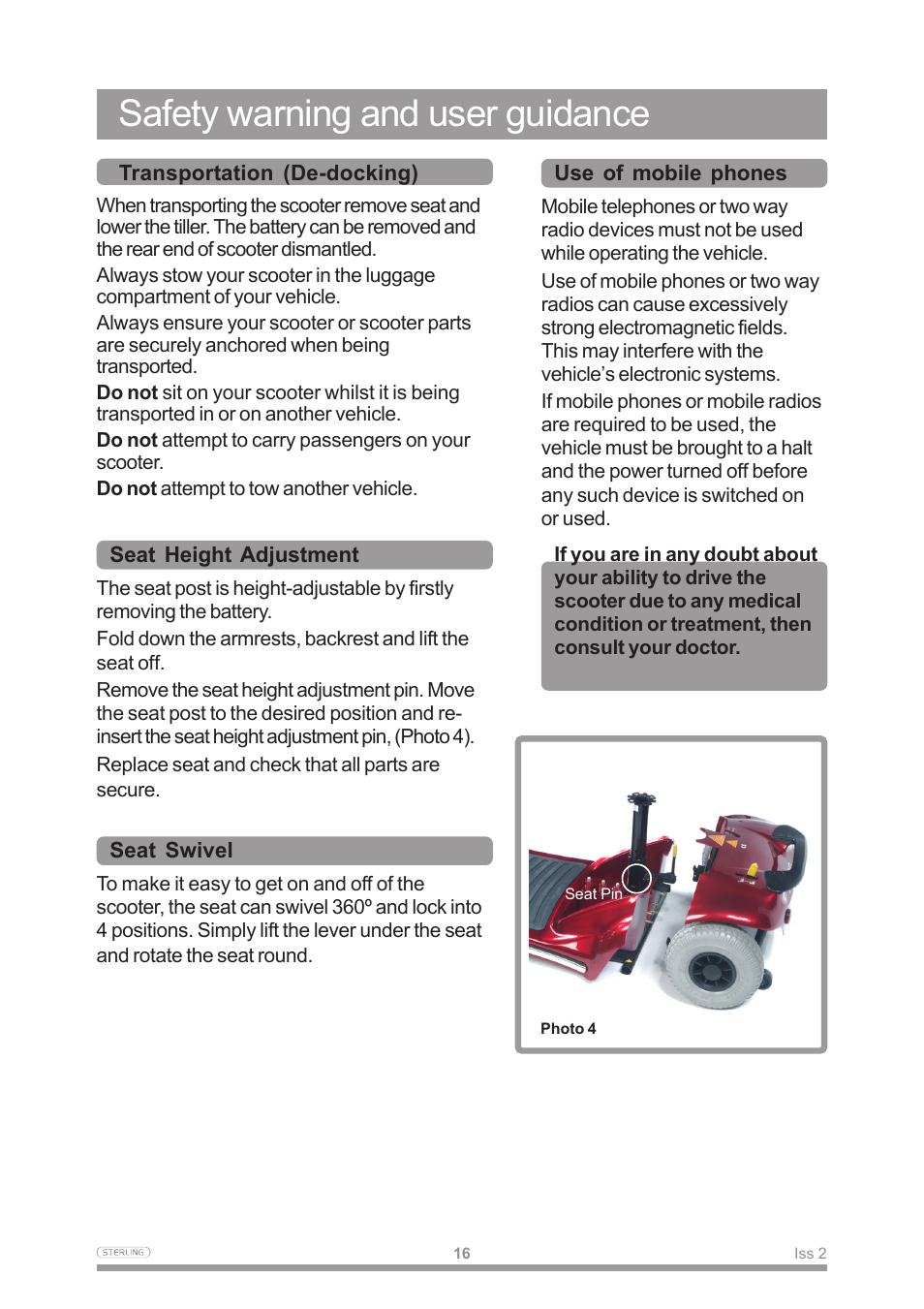Safety warning and user guidance | Sterling Power Products Scooter User Manual | Page 19 / 40
