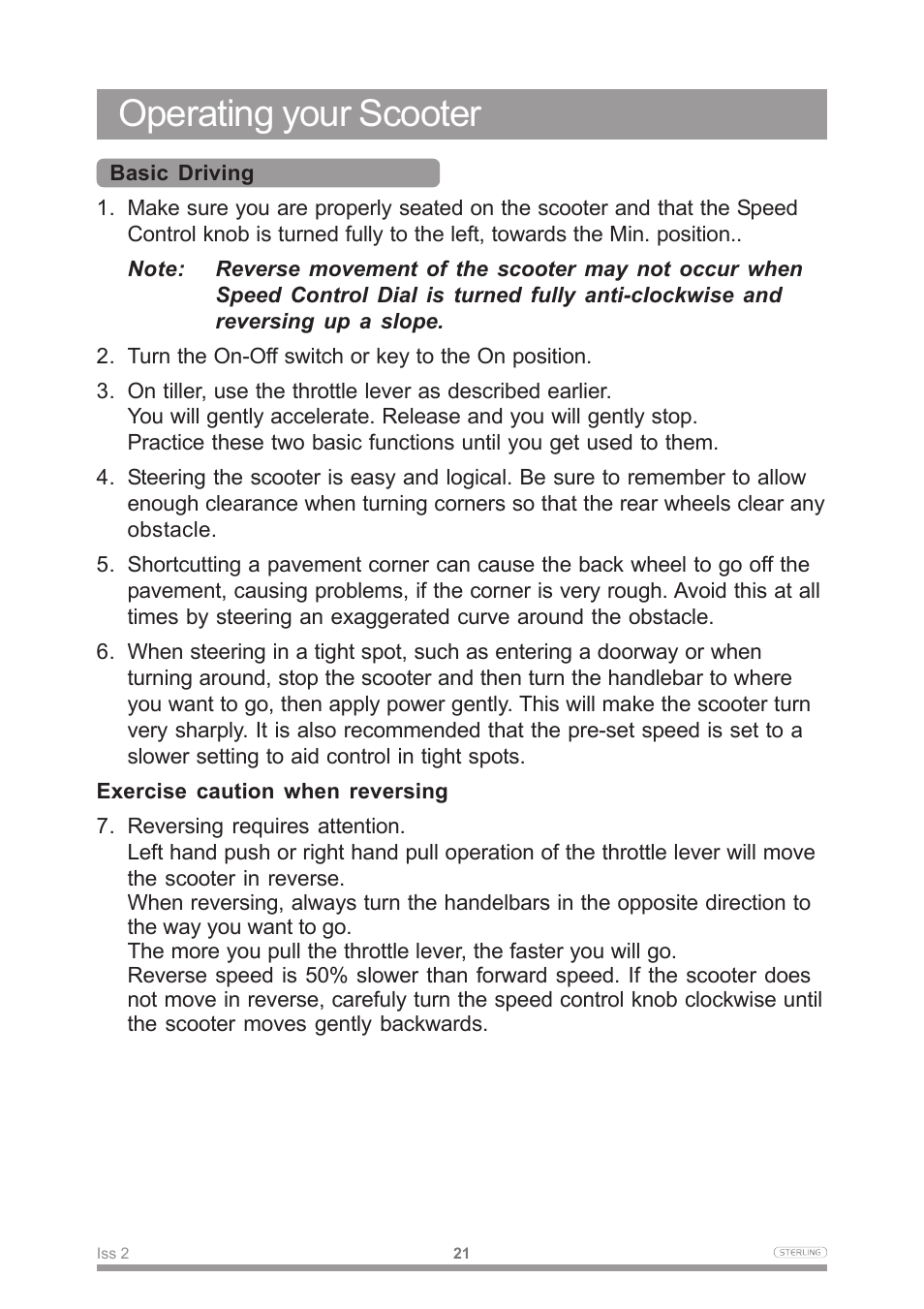 Operating your scooter | Sterling Power Products Scooter User Manual | Page 24 / 40
