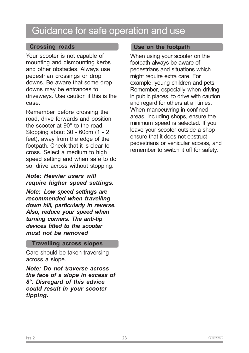 Guidance for safe operation and use | Sterling Power Products Scooter User Manual | Page 26 / 40