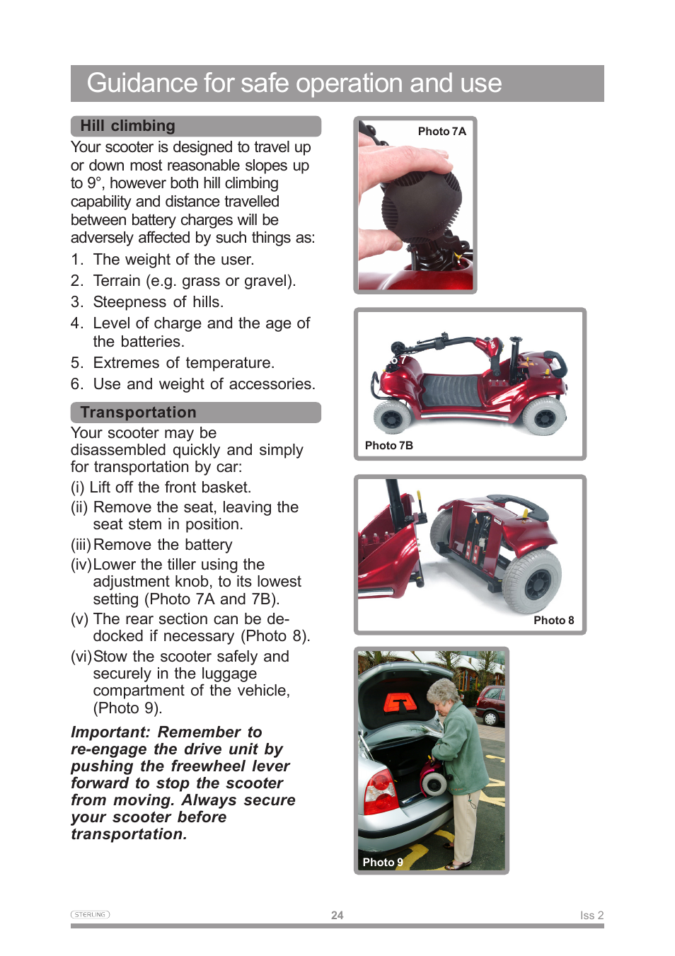 Guidance for safe operation and use | Sterling Power Products Scooter User Manual | Page 27 / 40